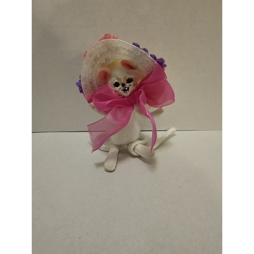 Vintage‎ Annalee Mouse Doll Easter Spring Bonnet Flowers Felt Figurine 6"